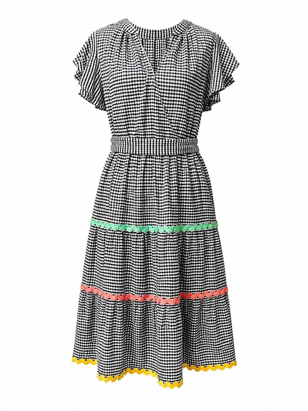 CATO Women’s Large Black White Gingham Tiered Midi Dress L